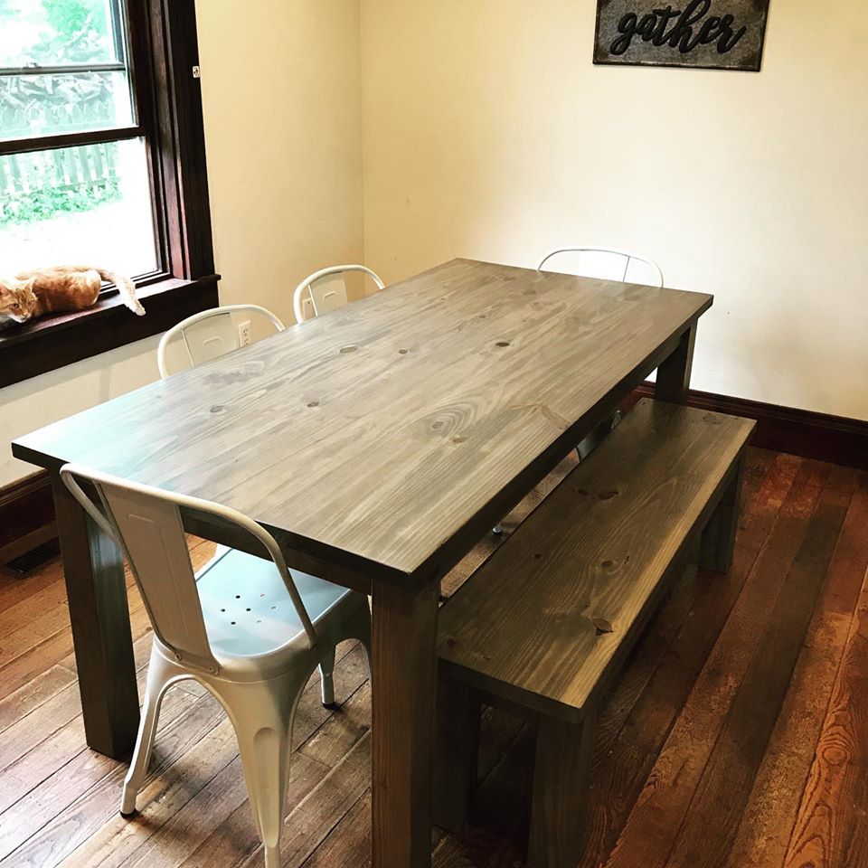 Wood table with wooden bench