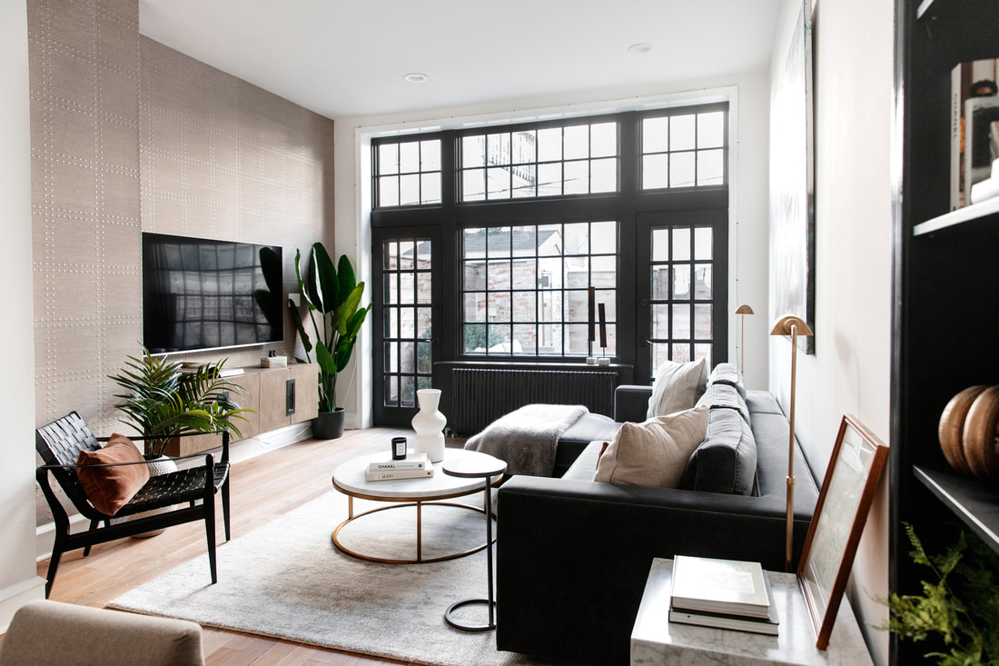 Black and white modern room by interior designer in Philadelphia, PA